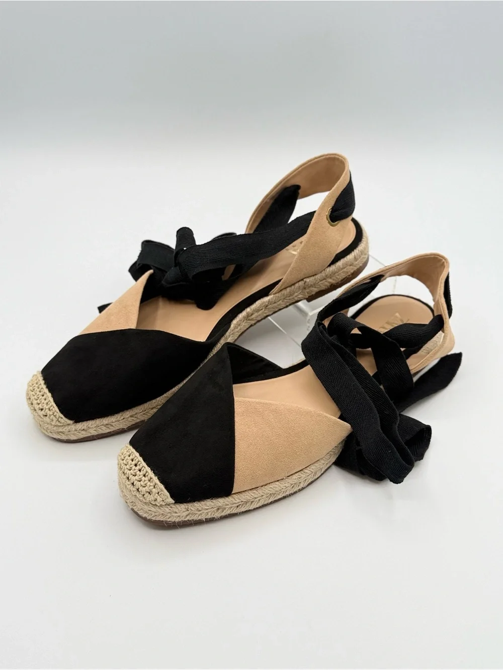 ZARA Women's Two-Tone Black Beige Suede Lace Up Espadrilles Size 9 - Picture 6 of 10